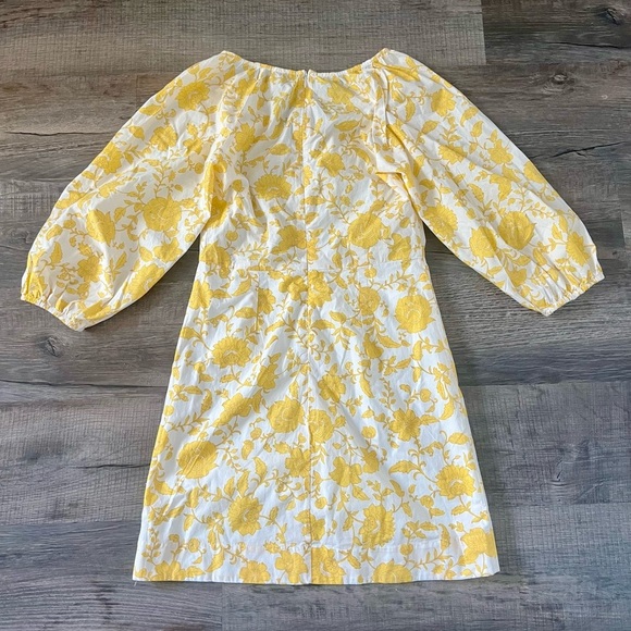 NWT! LOFT Floral Poplin Shirred Mini Dress 0 Soft Yellow Ann Taylor Wedding Puff - Picture 7 of 7
